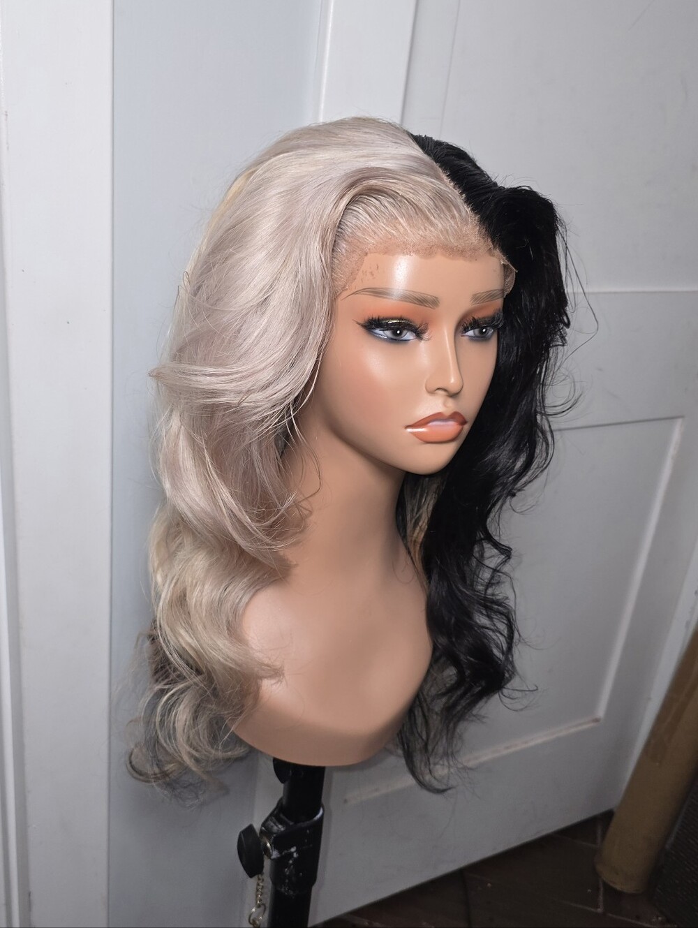 100% Human Hair 13x4 Cruella DeVille/Black & White Split Wig